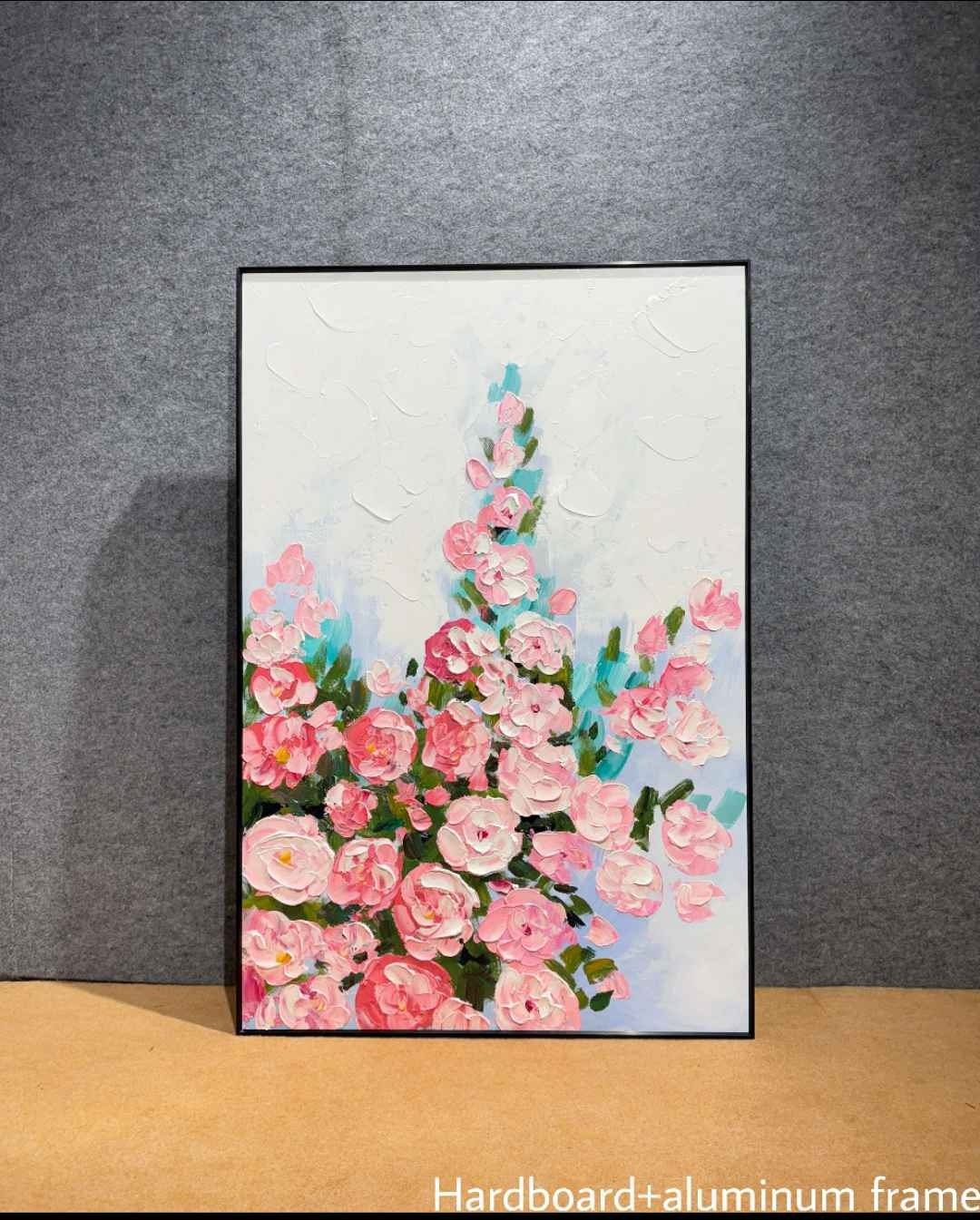 Pink Flower Cascade Textured Wall Art – close-up product photo