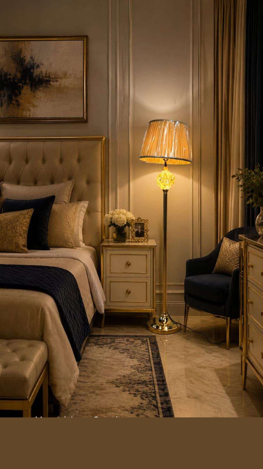Pleated Shade Floor Lamp with Gold Crystal Ball on Gold Stand