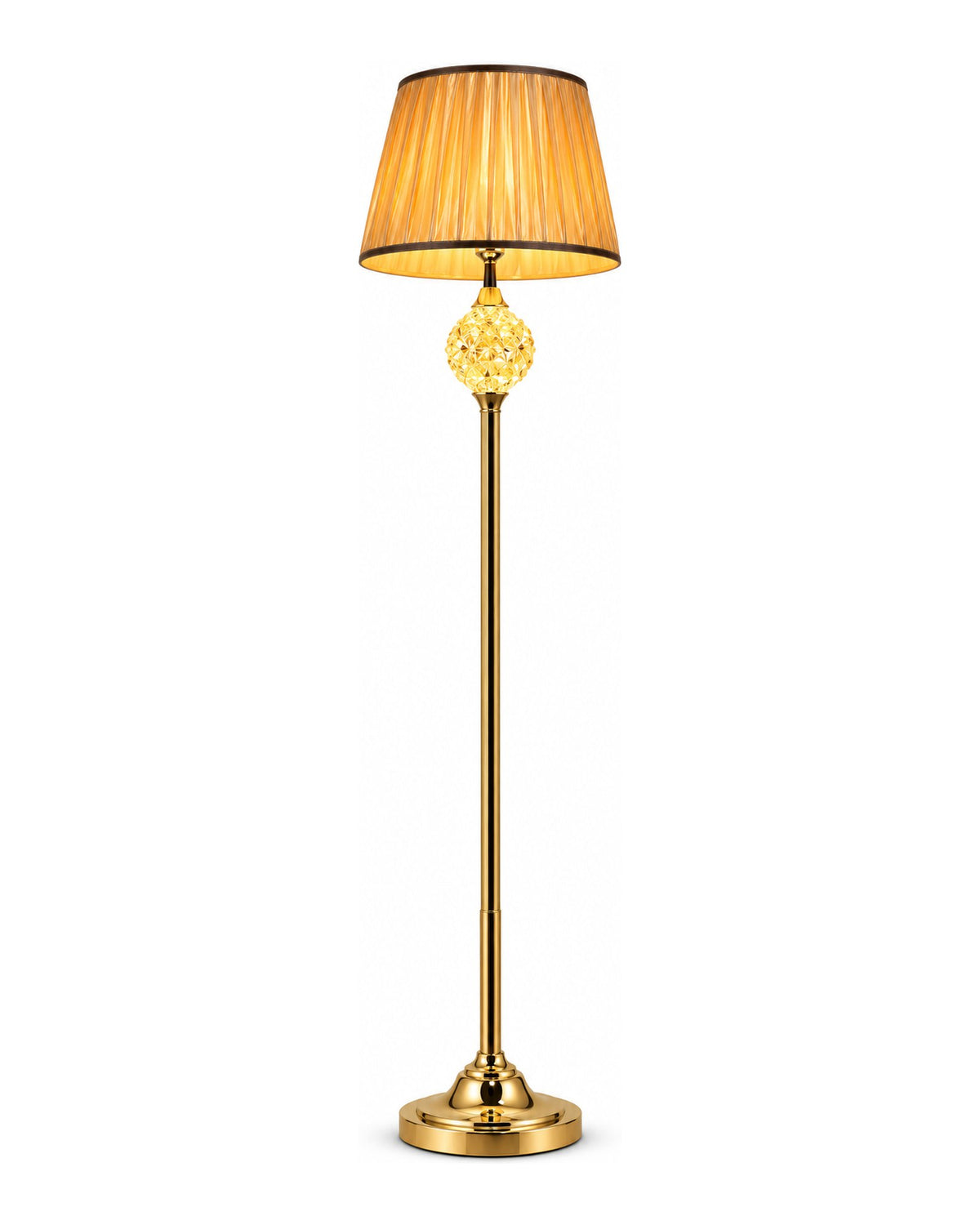 Pleated Shade Floor Lamp with Gold Crystal Ball on Gold Stand