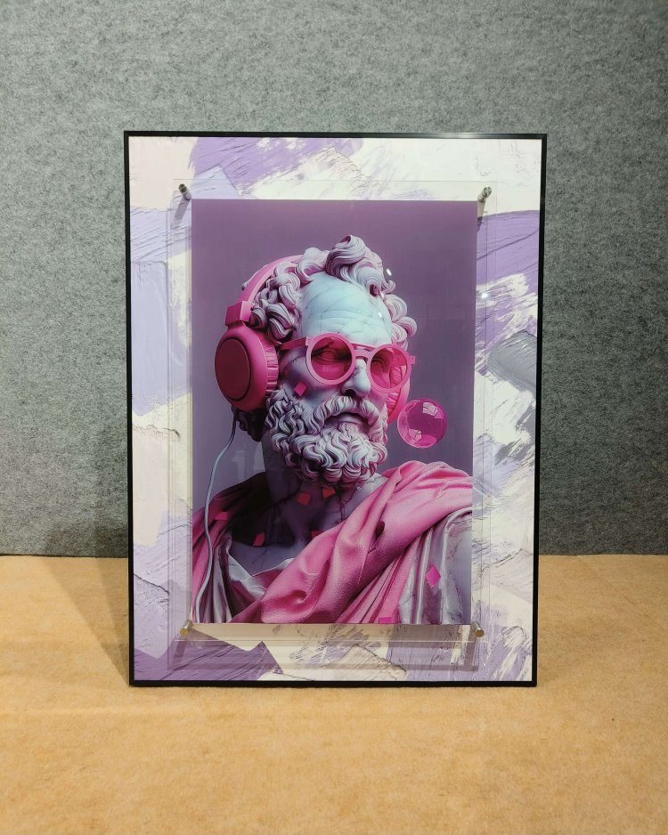 Pop-art Classical Bust with Pink Headphones Frame