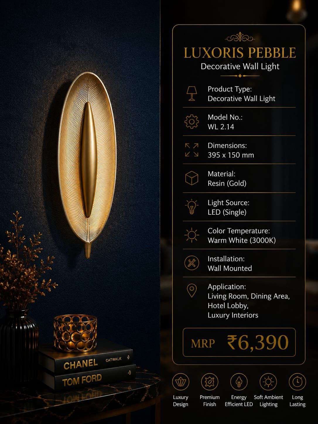 Resin Leaf Wall Light – Gold