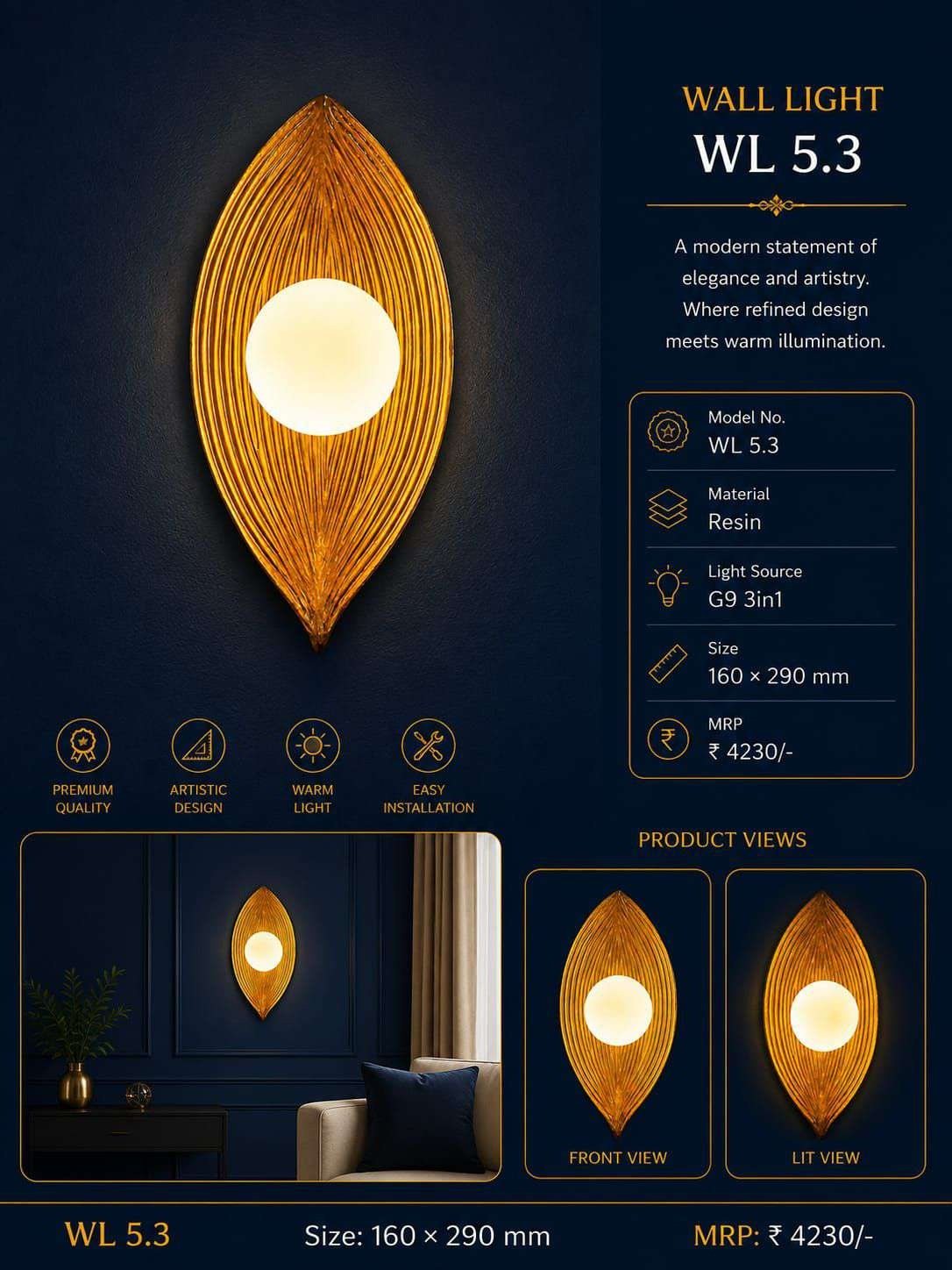 Ribbed Leaf Wall Light with Opal Globe – Gold