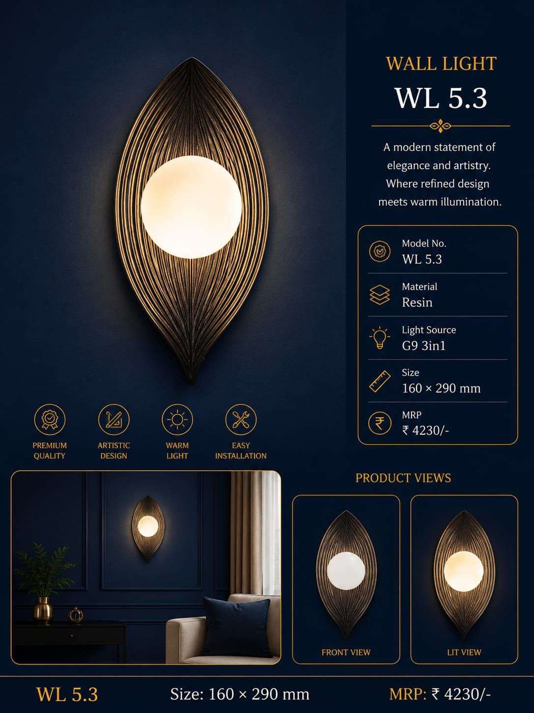 Ribbed Leaf Wall Light with Opal Globe – Dark Bronze