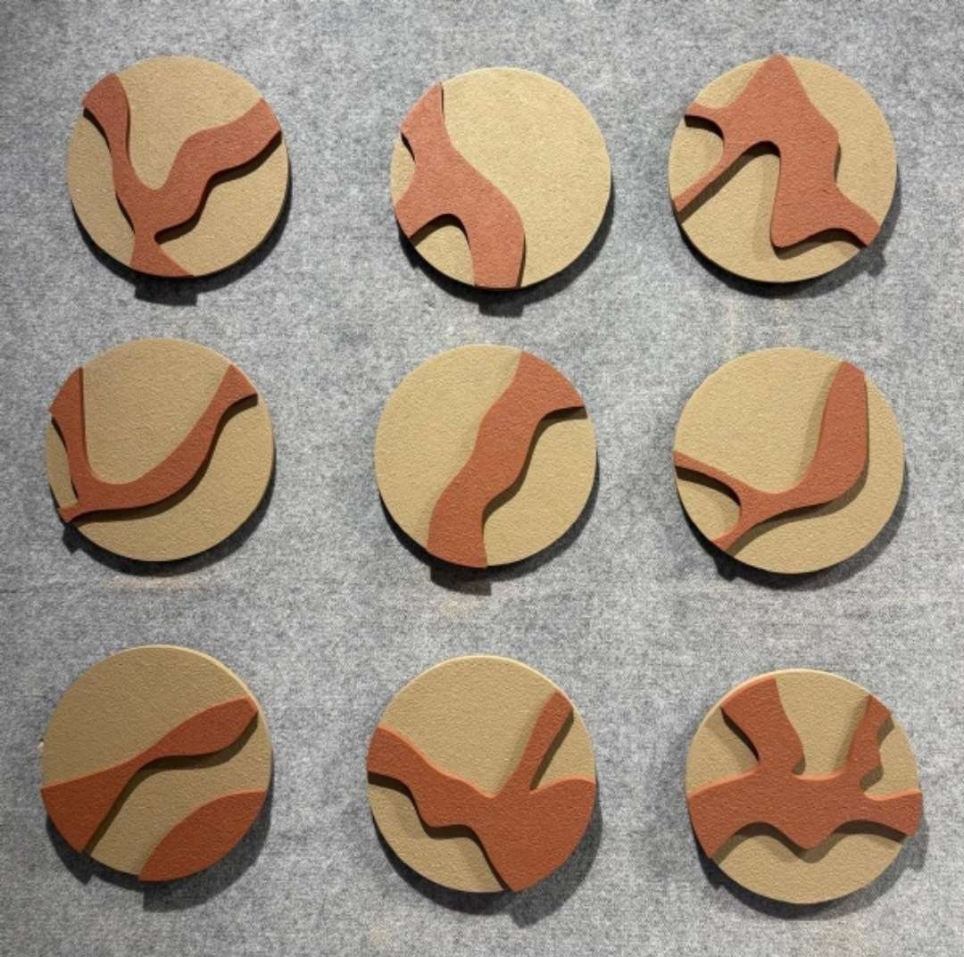 Round Beige Discs with Terracotta Abstract Branches – product photo of the full set