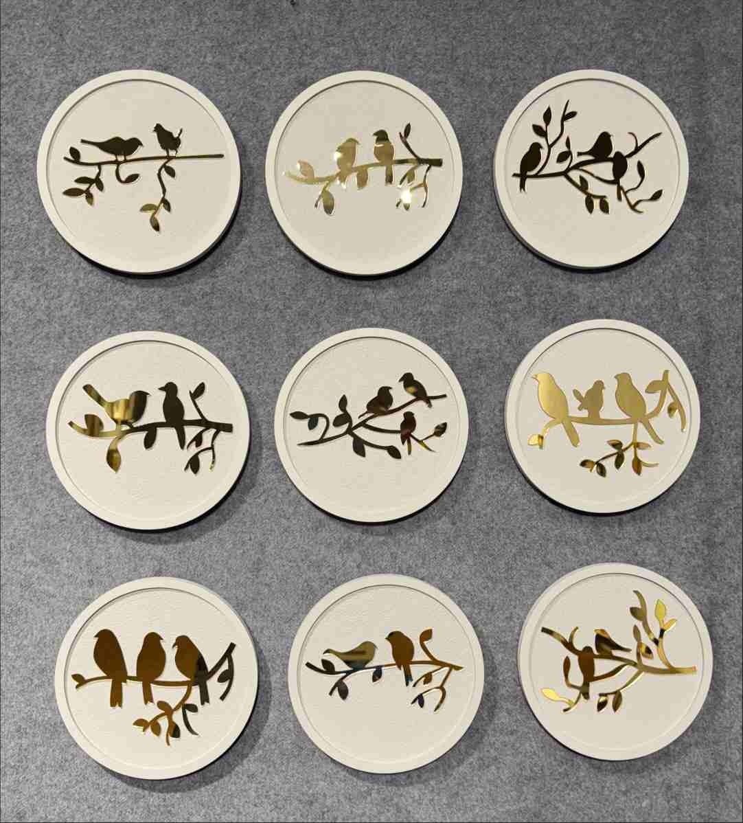 Round Bird-on-branch Wall Discs – Cream – product photo of the full set