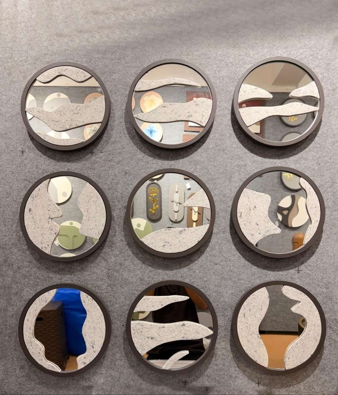 Round Dark-rim Discs with Mirror & Speckled Organic Shapes – product photo of the full set