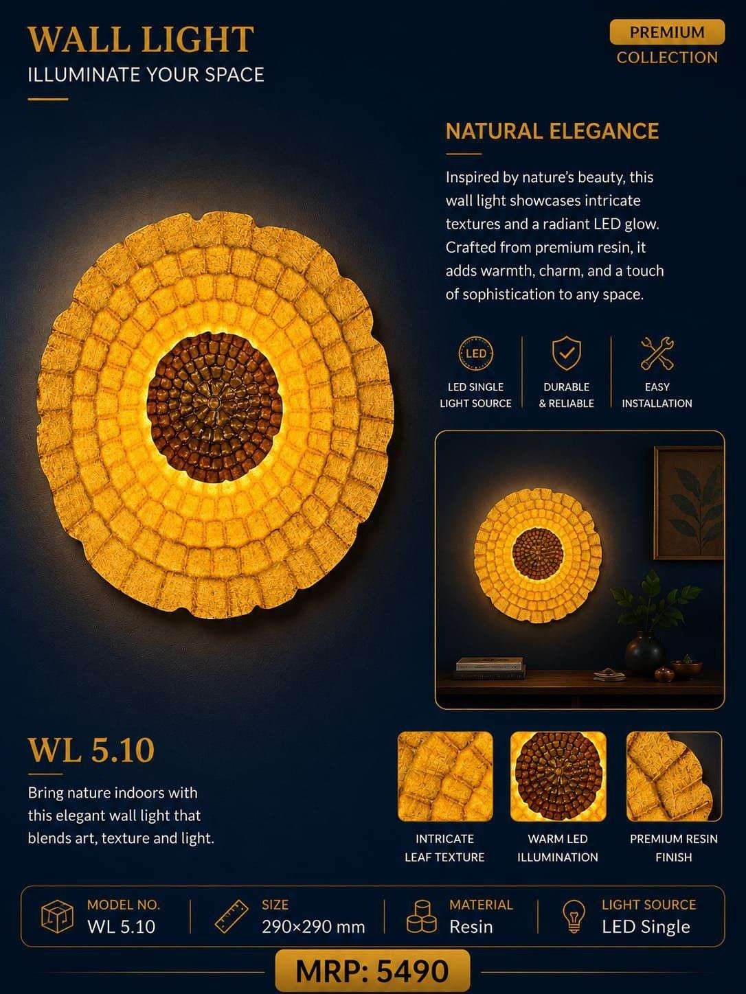 Round Gold Mosaic Resin Wall Light