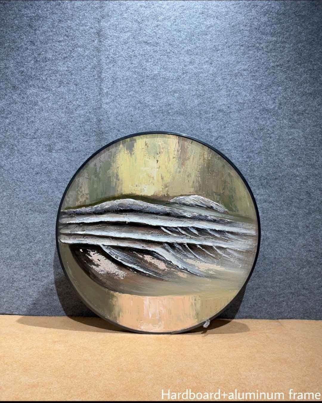 Round Grey Ridge Landscape Textured Wall Art – close-up product photo
