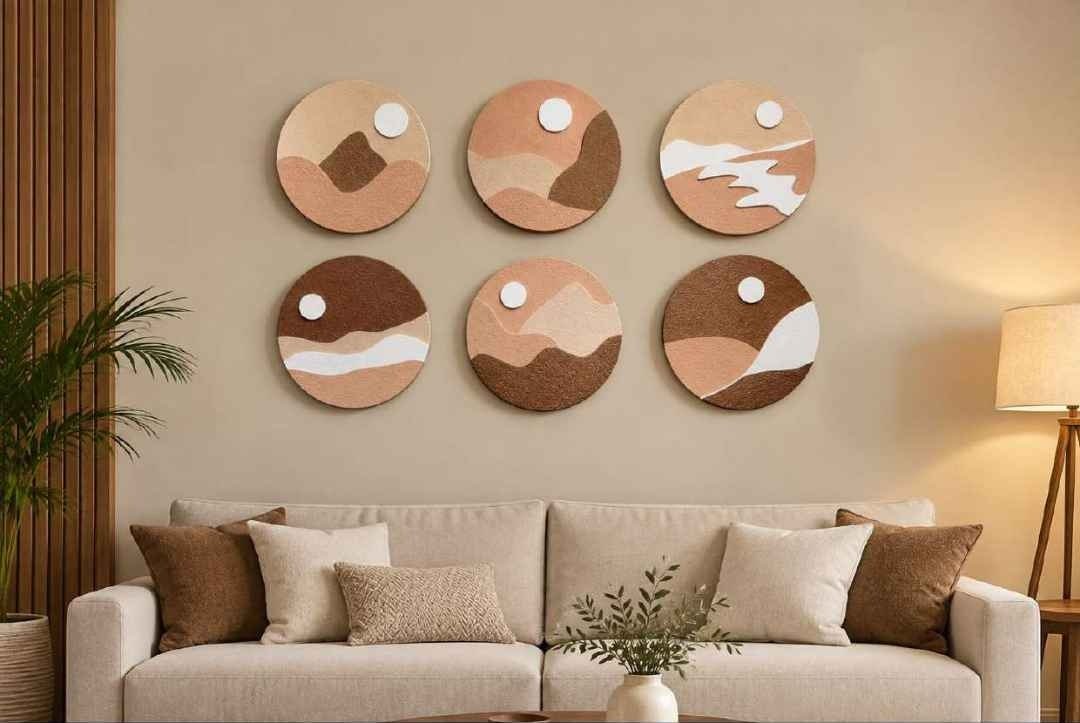 Round Layered Landscape Discs in Brown, Peach & White – product photo of the full set