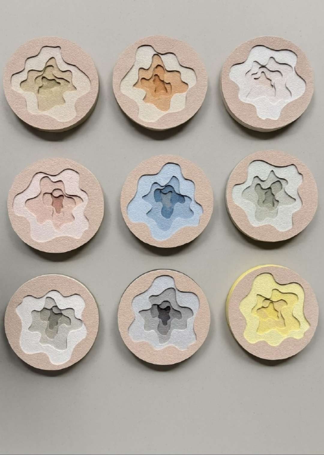 Round Pink Discs with Layered Pastel Cut-outs – product photo of the full set
