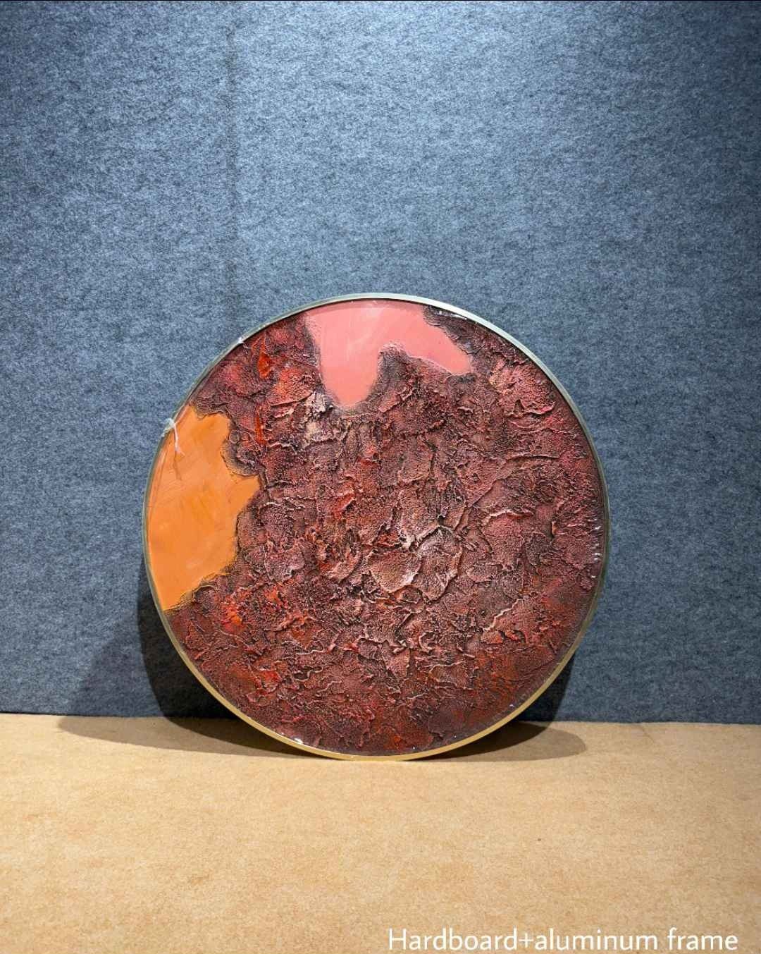 Round Rust-red Crackle Texture Wall Art – close-up product photo