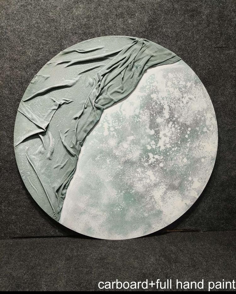 Round Sage Green & Grey Draped Texture Wall Art – close-up product photo