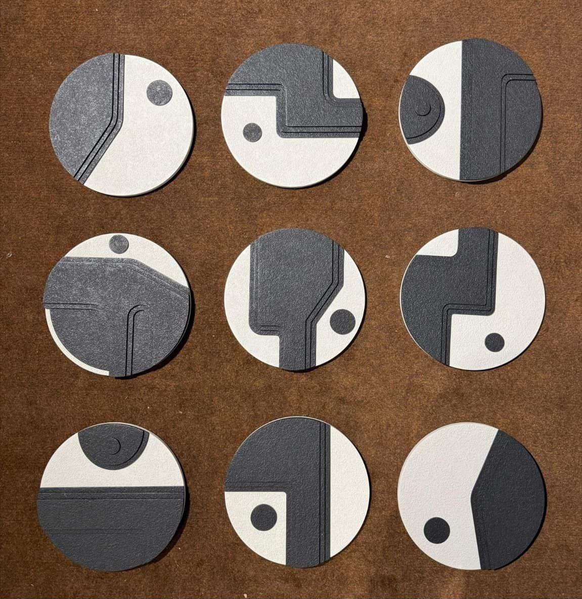 Round White & Charcoal Geometric Discs – product photo of the full set