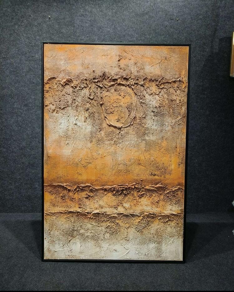 Rust & Beige Heavy Texture Abstract Wall Art – close-up product photo