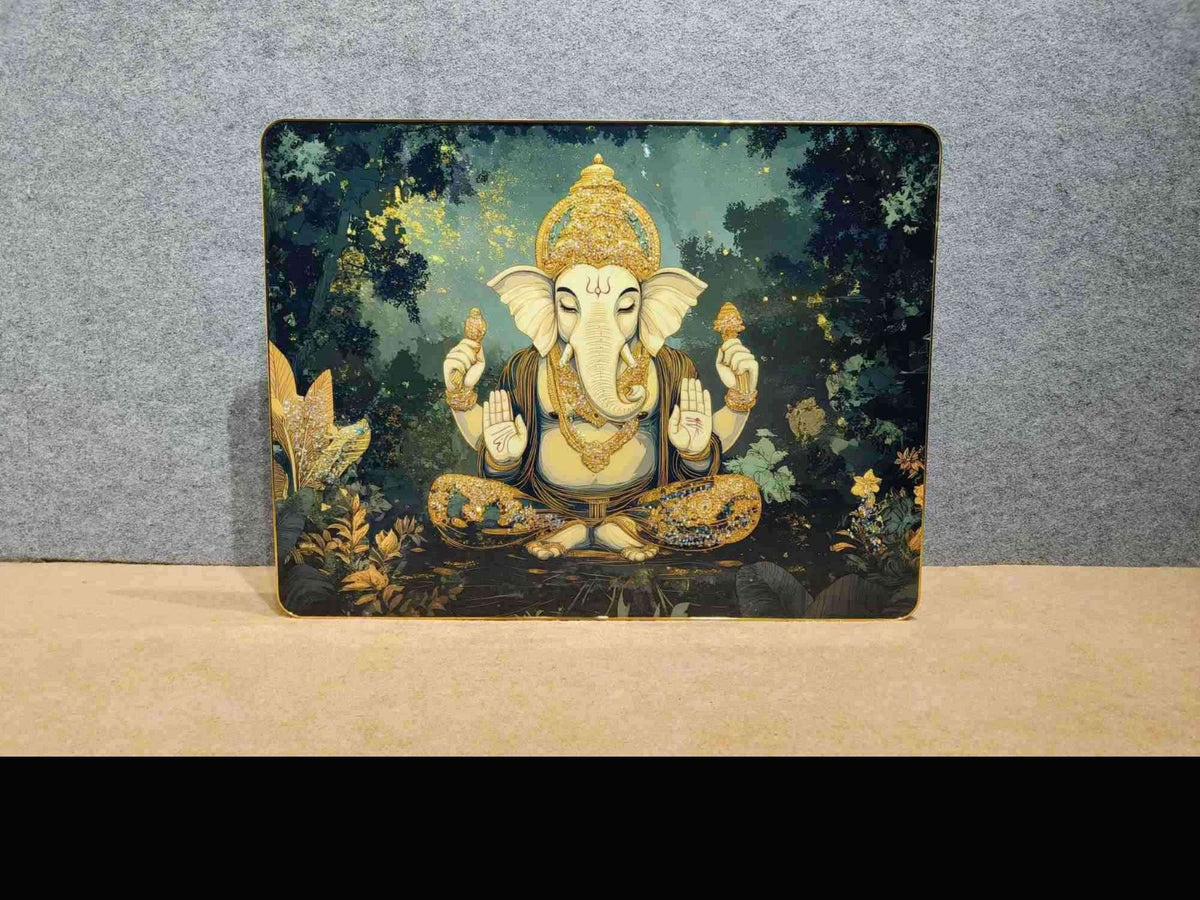 Seated Ganesha in Forest Crystal Wall Art