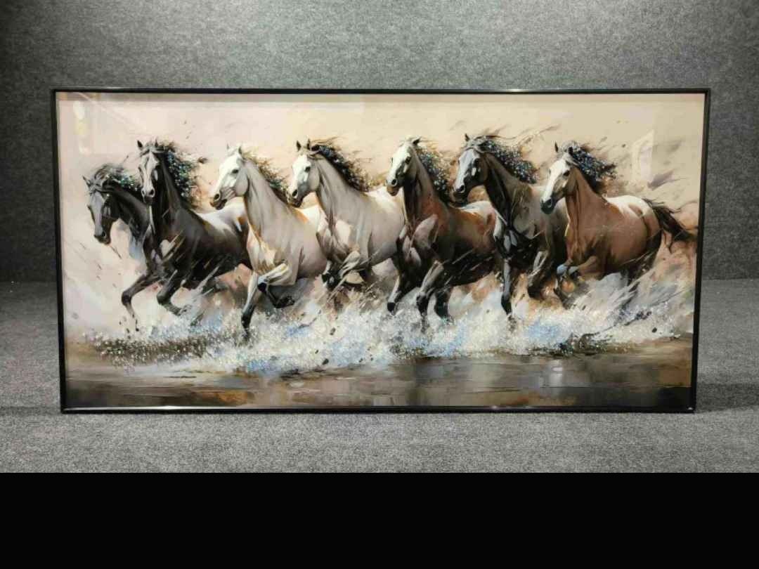 Seven Running Horses Black & White Crystal Wall Art
