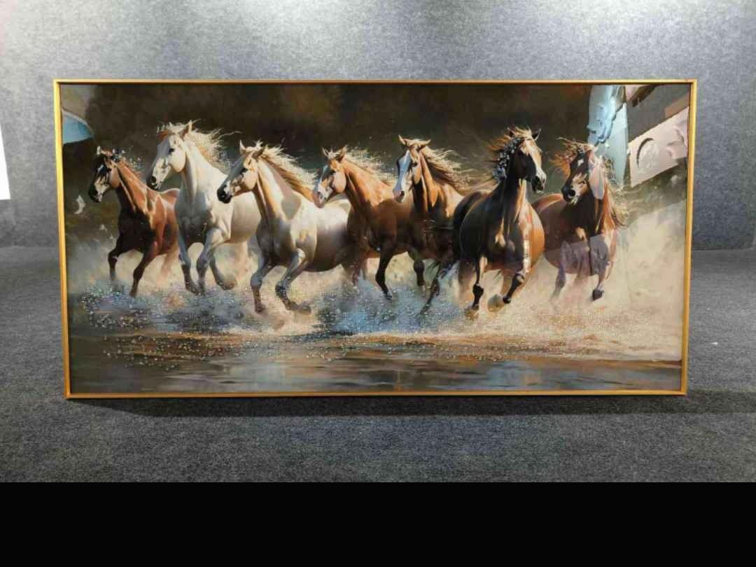 Seven Running Horses in Water Crystal Wall Art (warm Tones)