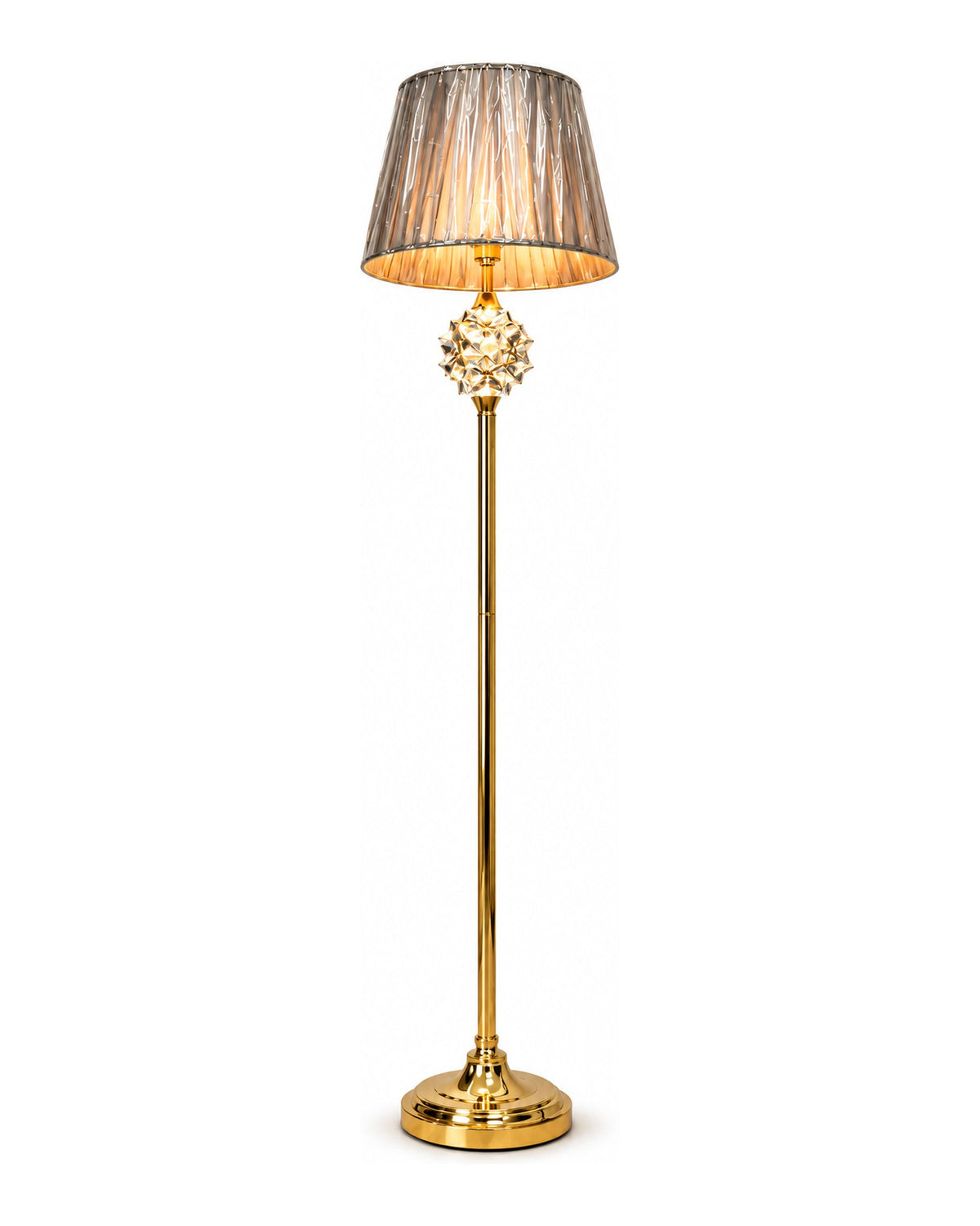 Silver Pleated Shade Floor Lamp with Crystal Ball on Gold Stand