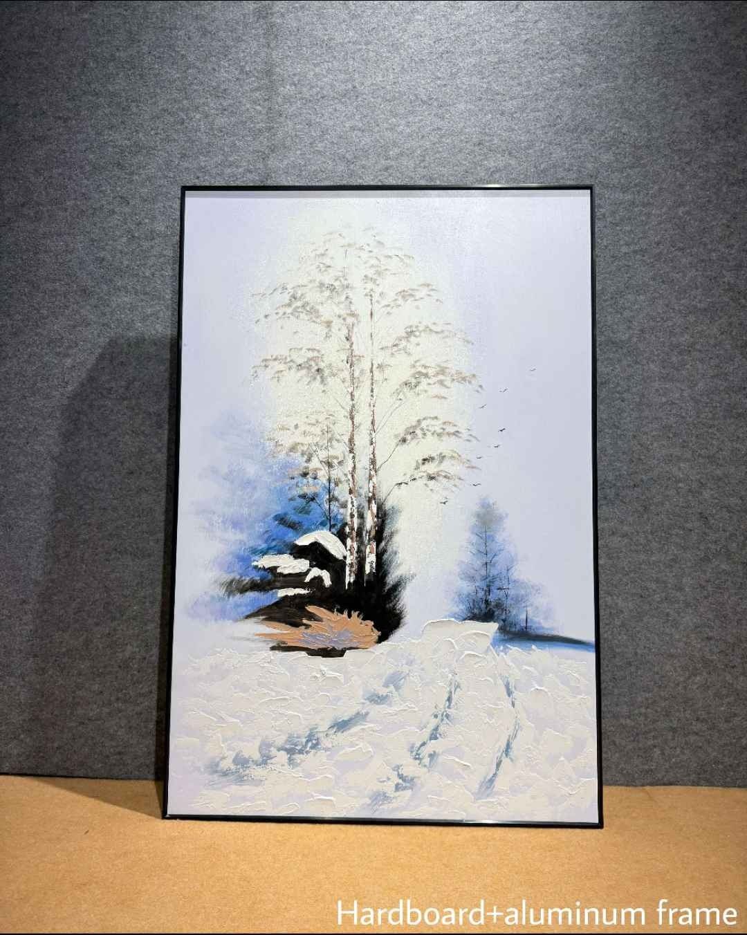 Snowy Birch Tree Winter Landscape Wall Art – close-up product photo