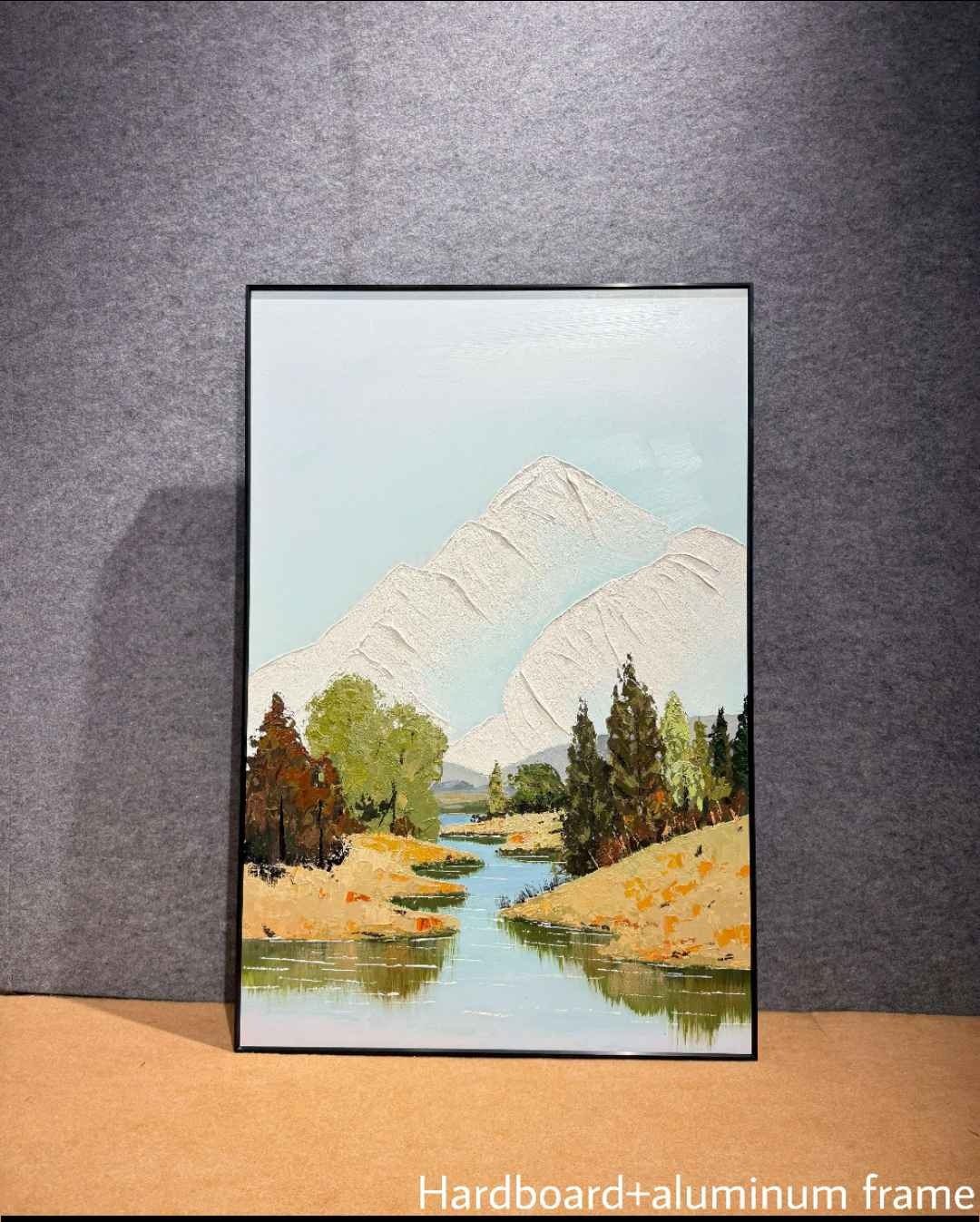Snowy Mountain & River Forest Landscape Wall Art – close-up product photo