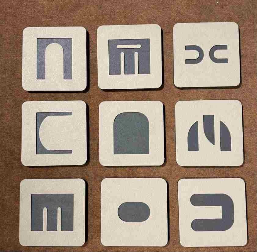 Square Beige Panels with Charcoal Geometric Shapes – product photo of the full set