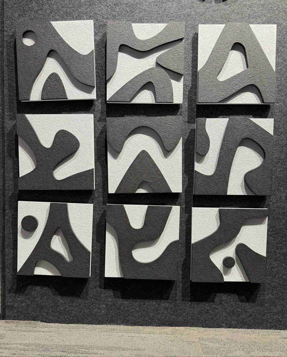 Square Black & White Organic Abstract Panels – product photo of the full set