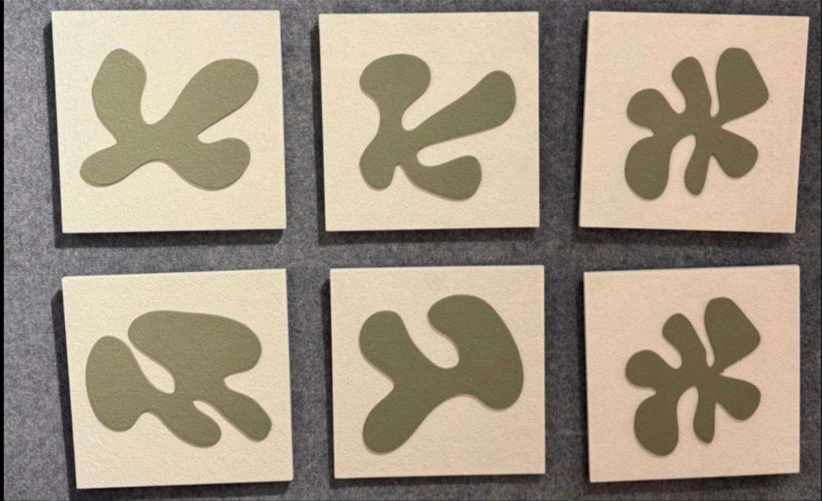 Square Cream Panels with Olive Organic Cut-out Shapes – product photo of the full set