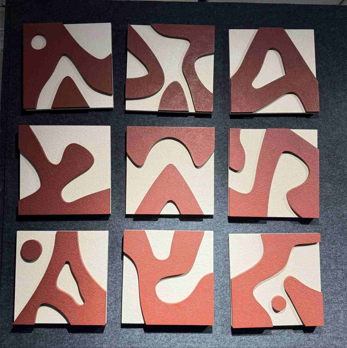 Square Maroon & Cream Organic Abstract Panels – product photo of the full set