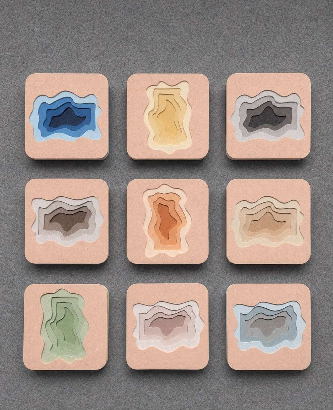 Square Peach Panels with Multicolour Layered Cut-outs – product photo of the full set