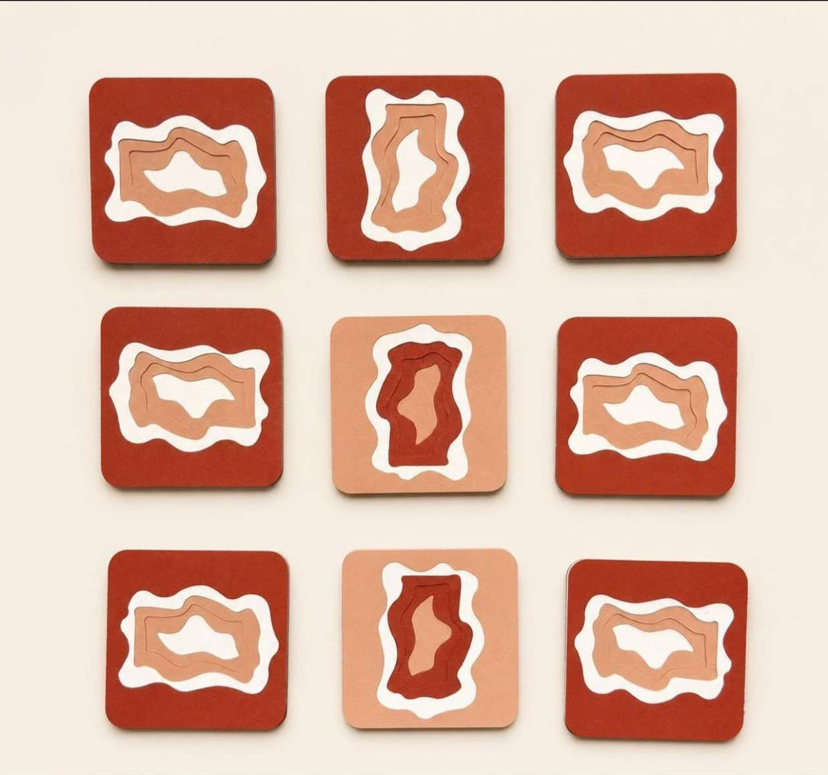 Square Rust & Peach Panels with Layered Organic Cut-outs – product photo of the full set