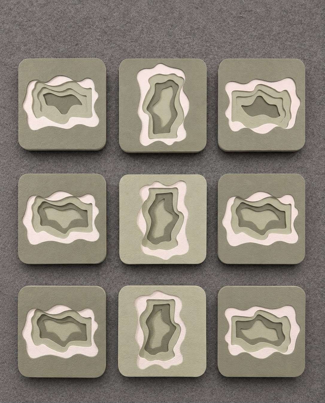 Square Sage Panels with Layered Organic Cut-outs – product photo of the full set