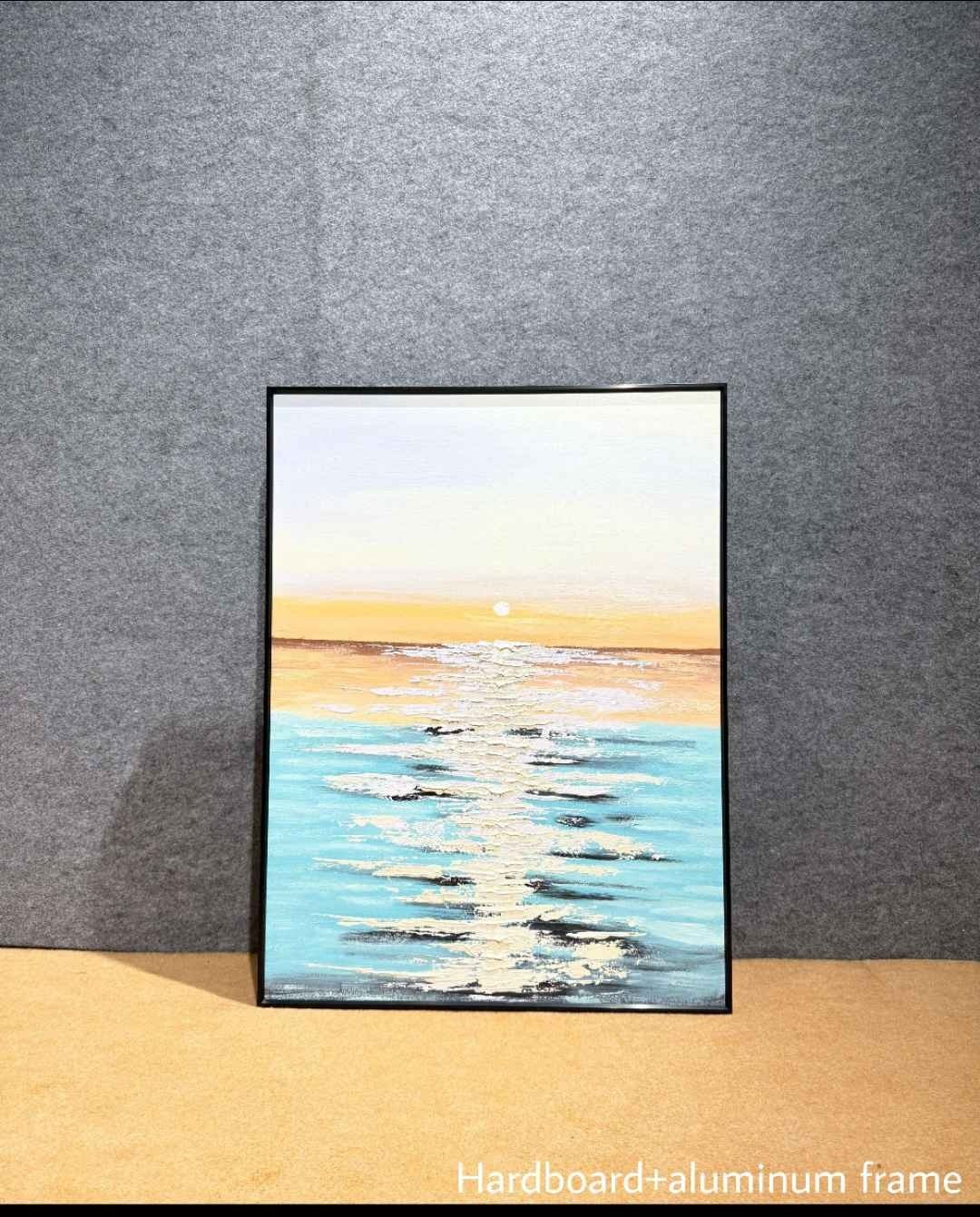Sunset Over Turquoise Sea Textured Wall Art – close-up product photo