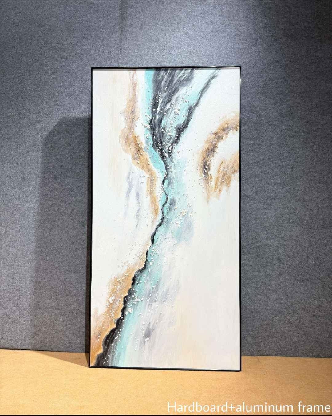 Teal & Gold River Abstract Textured Wall Art – close-up product photo