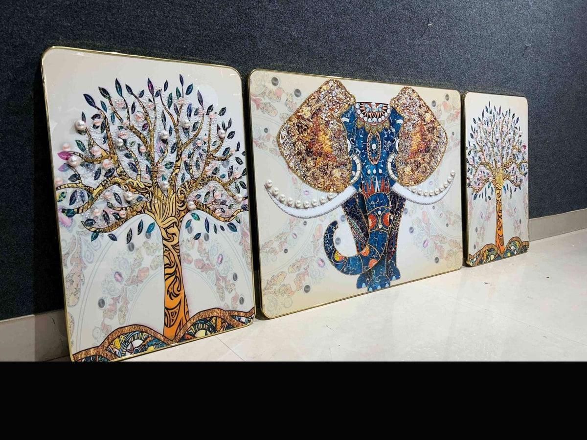 Tree of Life and Ornate Elephant Crystal Set of 3
