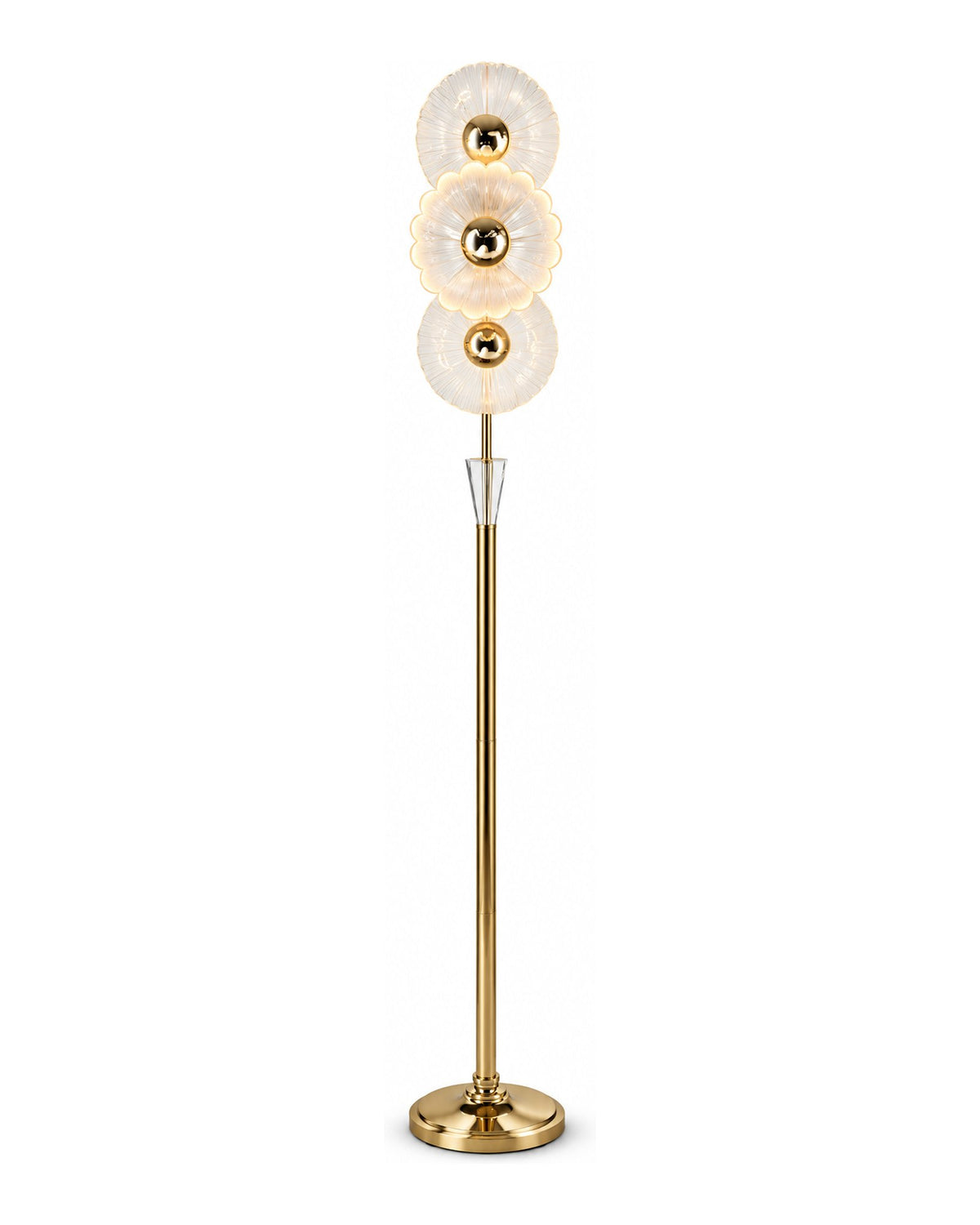 Triple Acrylic Flower-disc Floor Lamp on Gold Stand