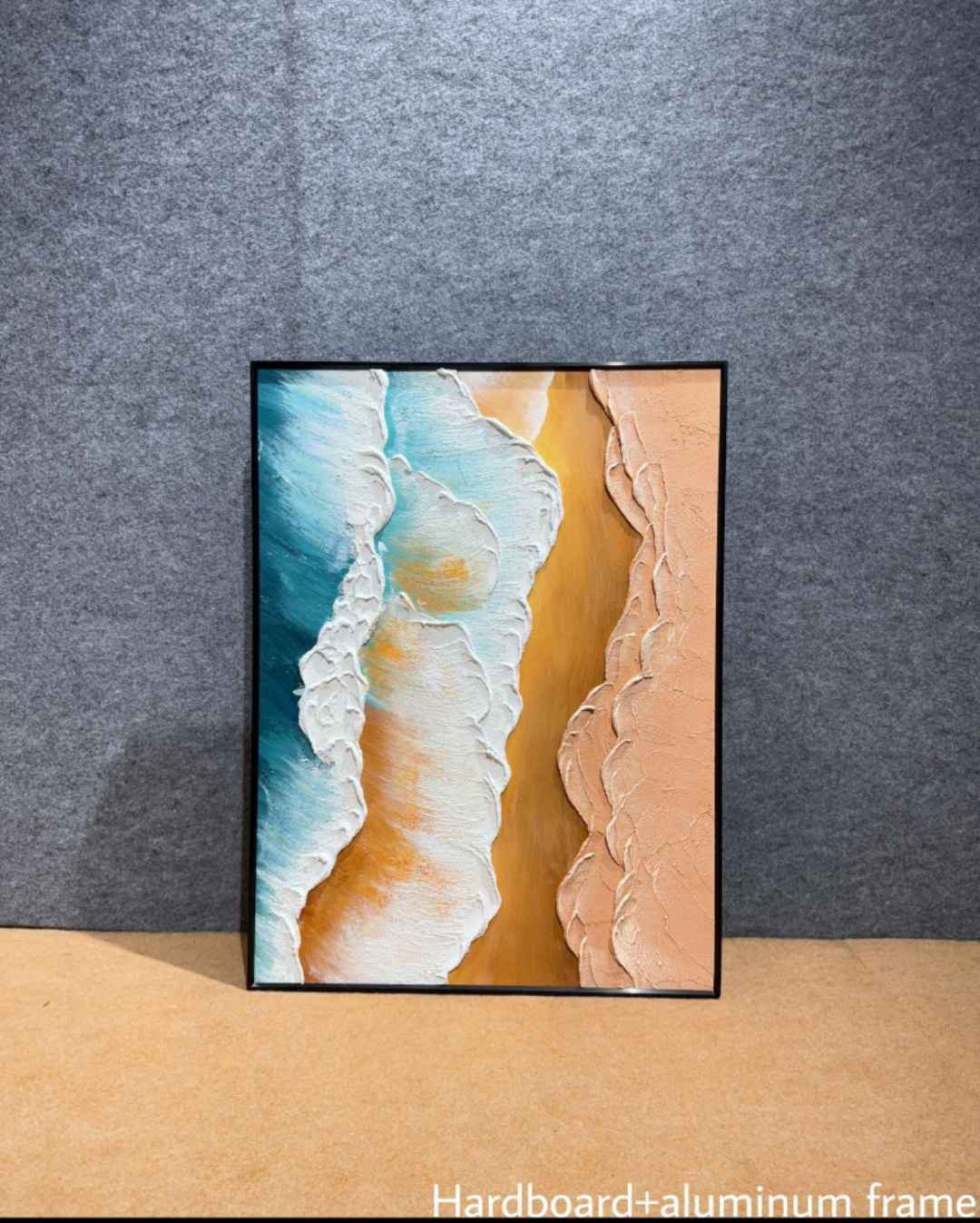 Turquoise & Peach Shoreline Textured Wall Art – close-up product photo