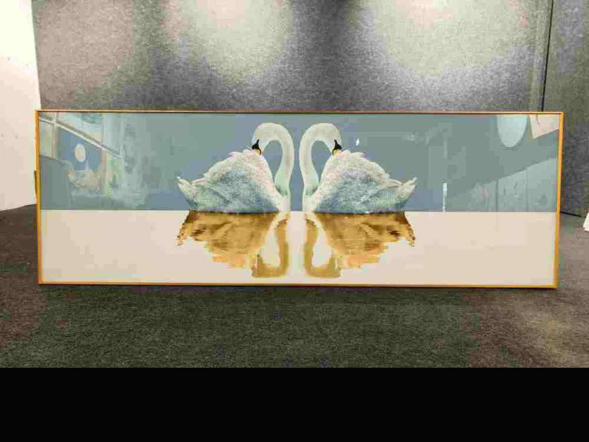 Twin Swans Heart Reflection Crystal Wall Art