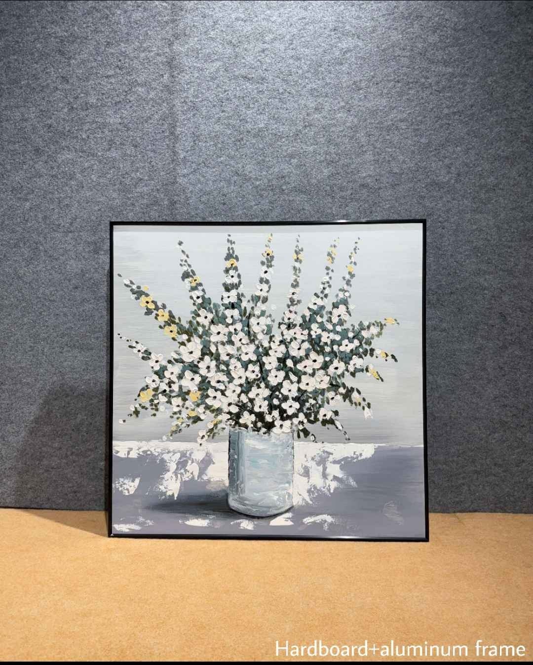 White Blossom Bouquet in Vase Textured Wall Art – close-up product photo