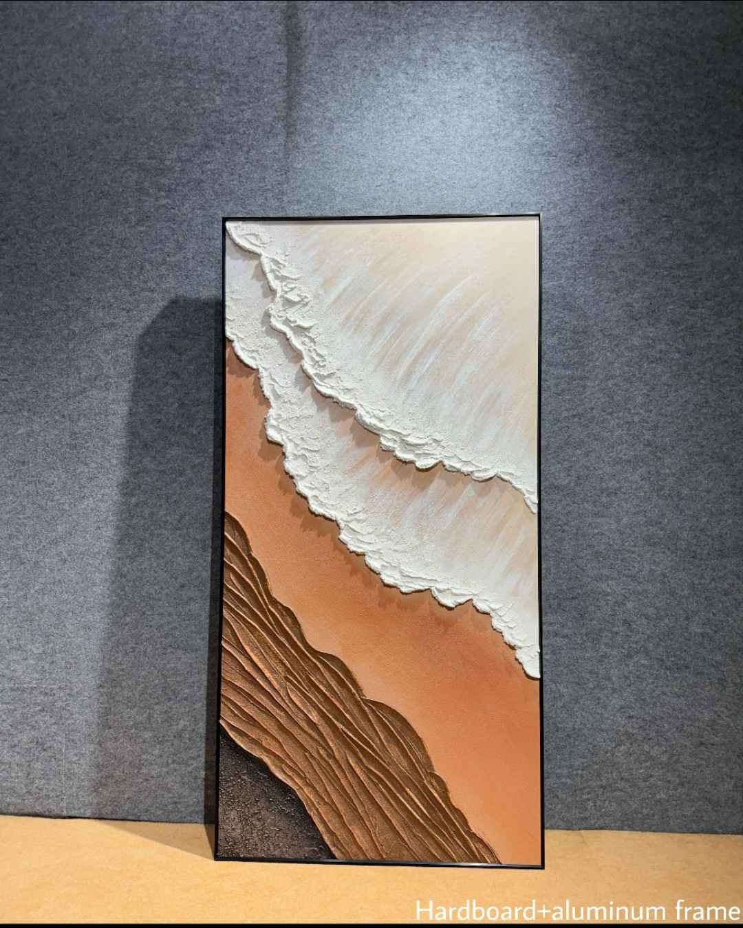 White Surf Over Terracotta Waves Textured Wall Art – close-up product photo