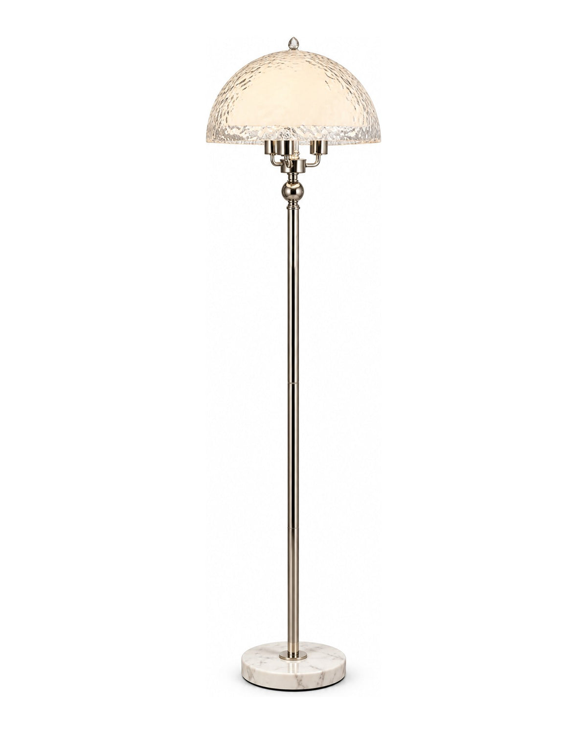 White Textured Dome Floor Lamp with Chrome Pole and White Marble Base