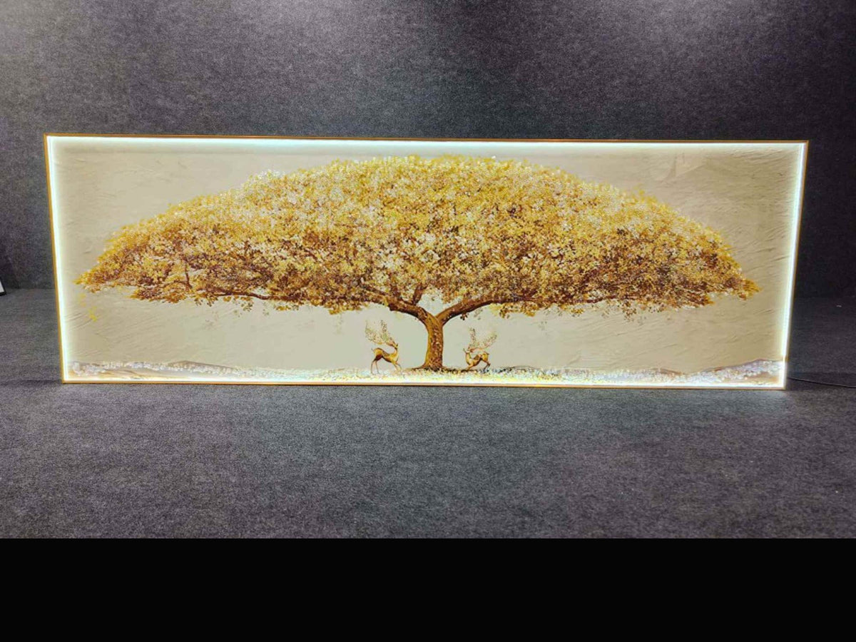 Wide Golden Tree Panorama LED Crystal Art